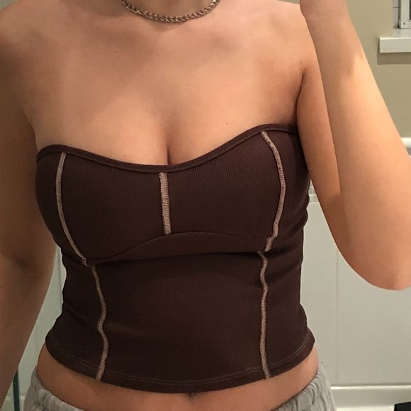 ASOS brown ribbed bandeau top - Picture 2 of 3